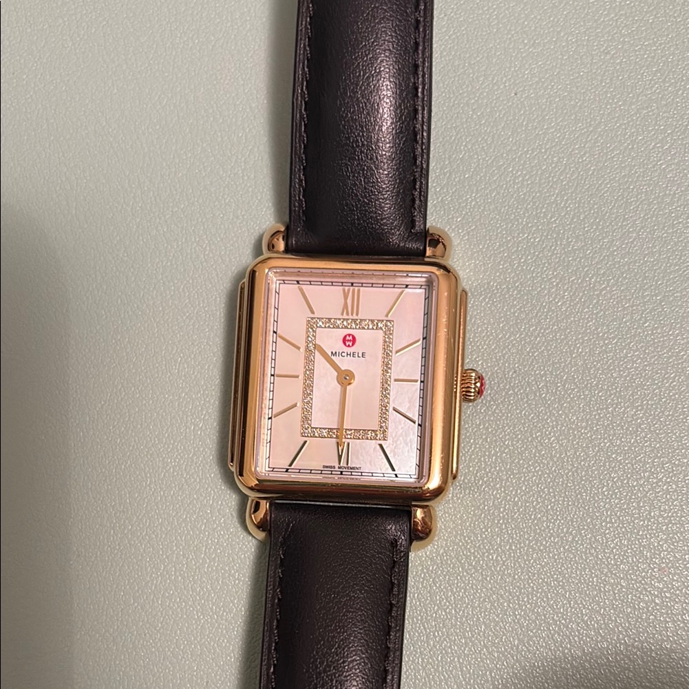 Black Leather Strap Michele Watch